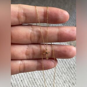 18k Mini Petite Cross Pendant Necklace with Onyx